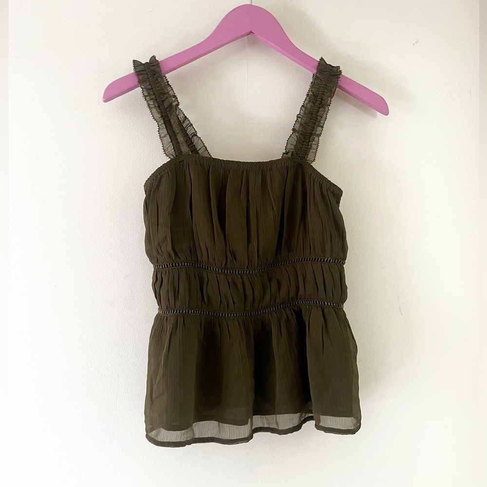 Olive green peasant cottage core tank top